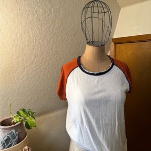 Women's White and Orange Raglan Sleeve Top